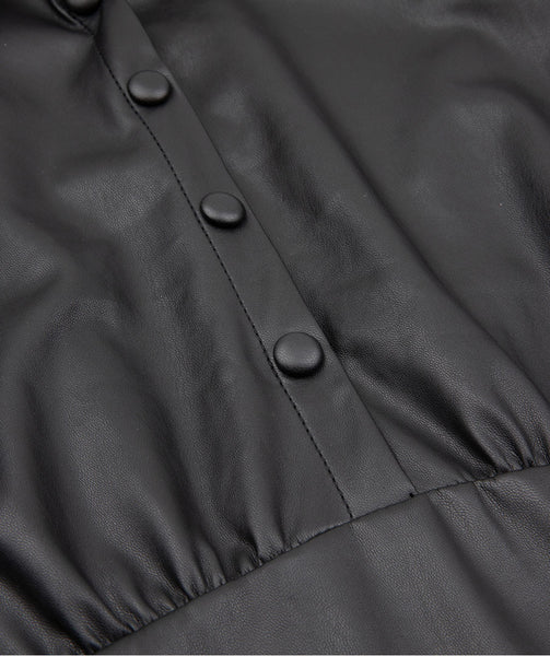 Vegan Leather Puffed Sleeve Dress. Style ESQF2211502