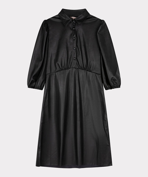 Vegan Leather Puffed Sleeve Dress. Style ESQF2211502