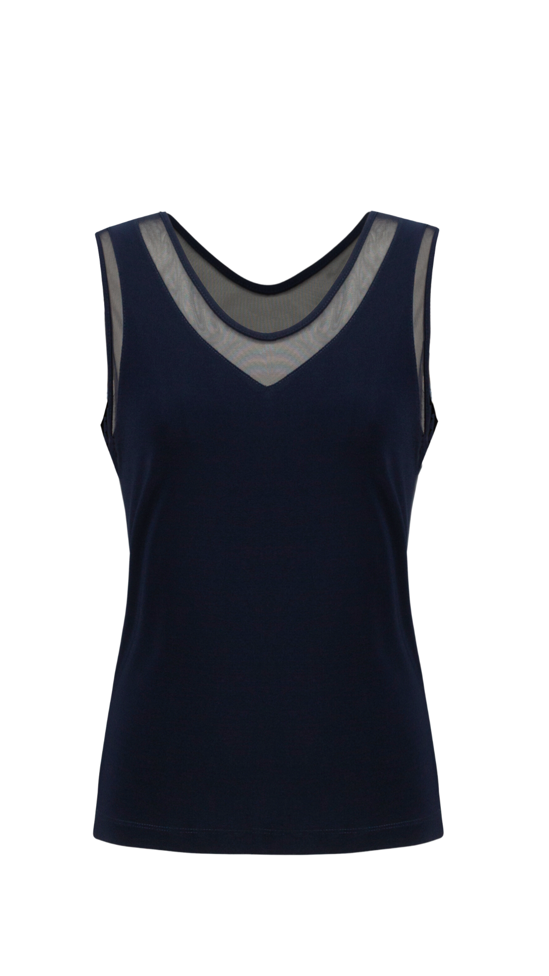 Silky Knit Mesh Trim Top in Midnight Blue or Black. Style JR232137