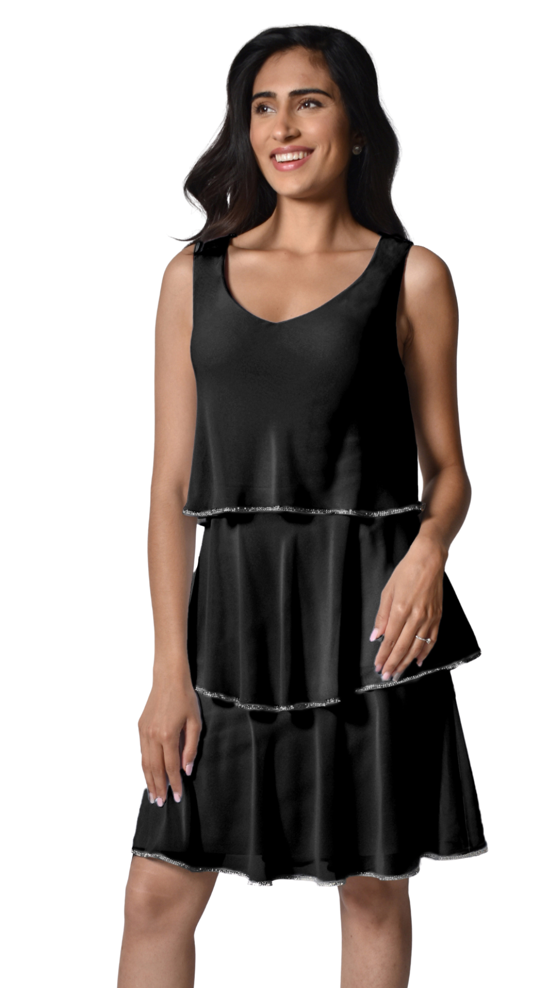 Multi Layer Rhinestone Trim Dress. Style FL228159