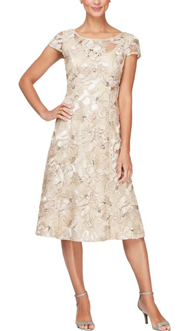 A-Line Soutache Lace Cap Sleeve & Sequin Dress. Style ALE81122331