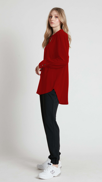 High Low Button Cuff Blouse in Black or Red. Style PZ8954503