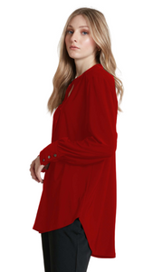 High Low Button Cuff Blouse in Black or Red. Style PZ8954503