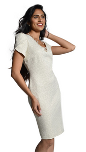 Champagne Crossover Tulip Sleeve Dress. Style FL228232