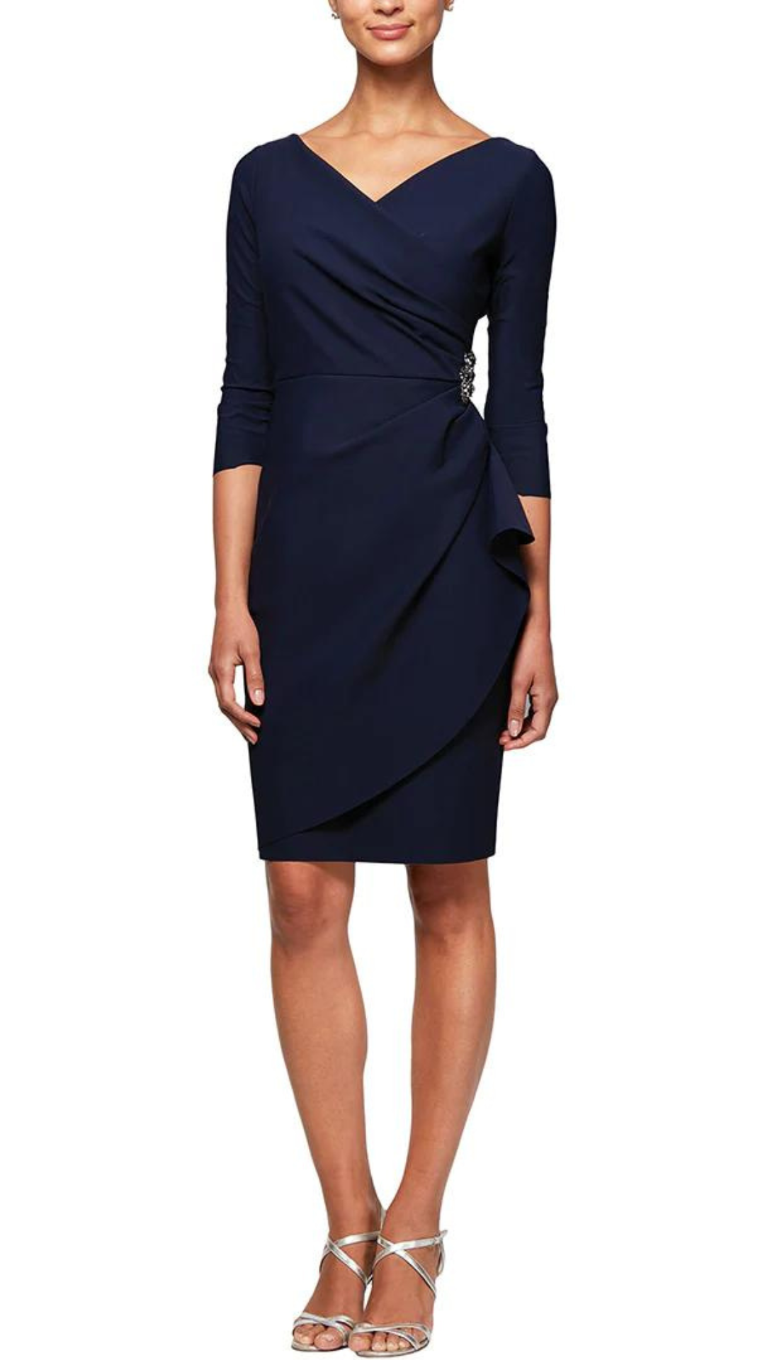 Side Brooch Compression Collection Dress in Navy or Charcoal. Style ALE134134