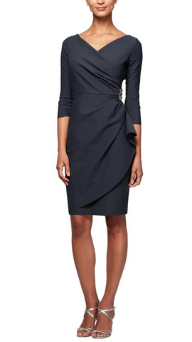 Side Brooch Compression Collection Dress in Navy or Charcoal. Style ALE134134