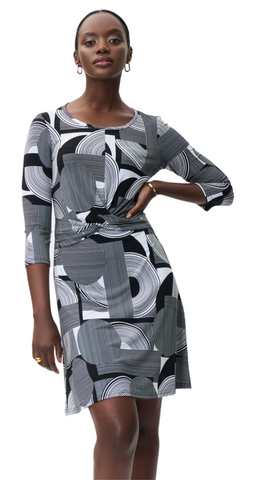 Black & White Cross Front Abstract Print Dress. Style JR231020