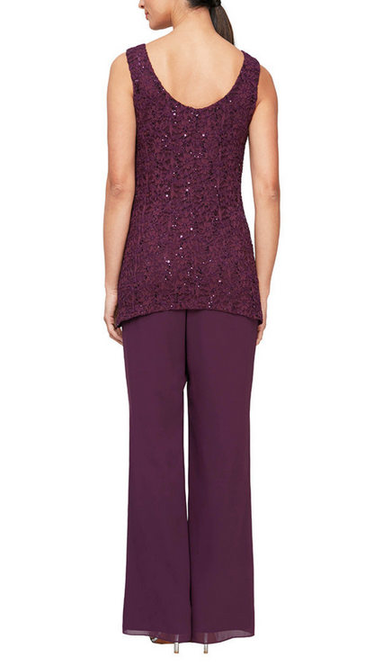 Three-Piece Pant Suit Set in Raisin or Wedgewood. Style ALE8192002