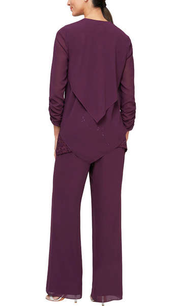 Three-Piece Pant Suit Set in Raisin or Wedgewood. Style ALE8192002
