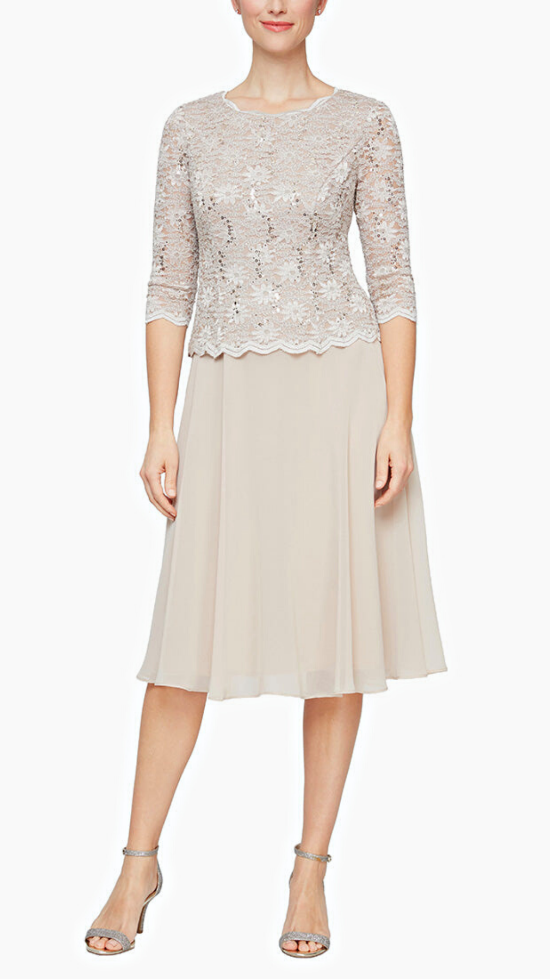 Dress with Sequin Lace Bodice Chiffon Skirt. Style ALE1121796