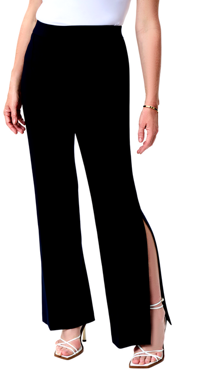 Pull On Side Slit Pant in Black or Midnight Blue. Style JR231169