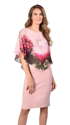 Pink Floral Overlay Dress. Style FL218264