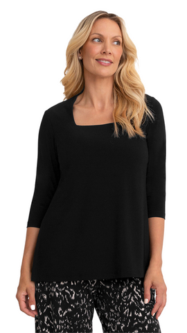 Square Neck 3/4 Sleeve Top in Black. Style SI22247-2BLK