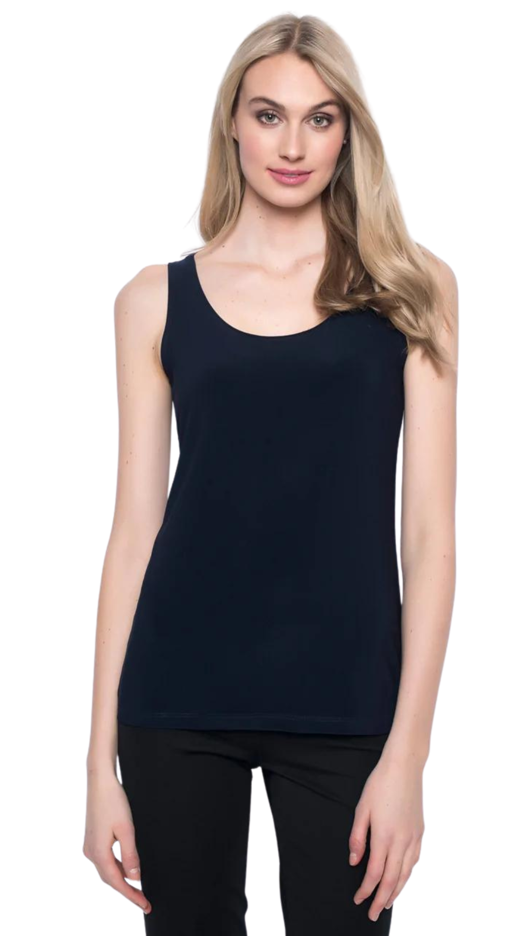 Round Neck Stretch Tank in Black, Navy or White. Style PY1Y349