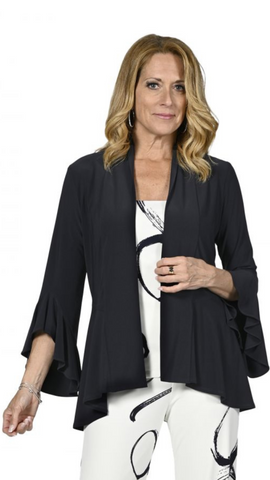 Bell Sleeve Stretch Cardigan in Black or Navy. Style FL236025