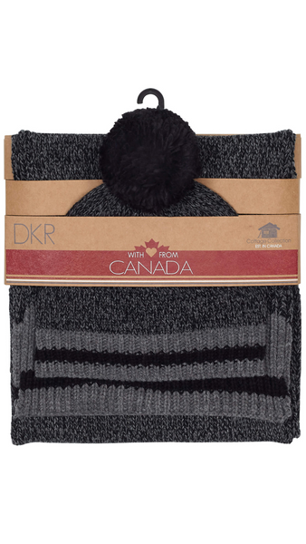 Two-Piece Set - Knit Hat & Scarf in Black/Grey or Grey/Red. Style COTCC-SPM
