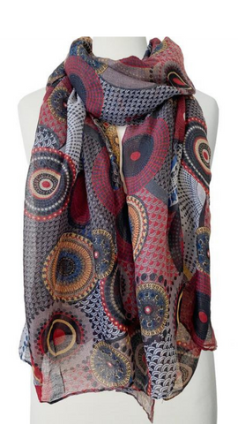 Foulard Scarf in Black Circle Print. Style CARA6018-BLK