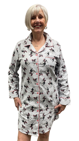 Bulldog Print Flannel Night Shirt. Style KAYAF12432BULLDOG