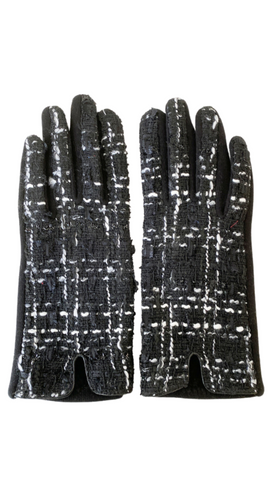 Black & White Woven Tweed Gloves. Style CARA9000-TWE