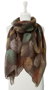 Foulard Scarf in Colourful Leaf Print. Style CARA6134-BRN