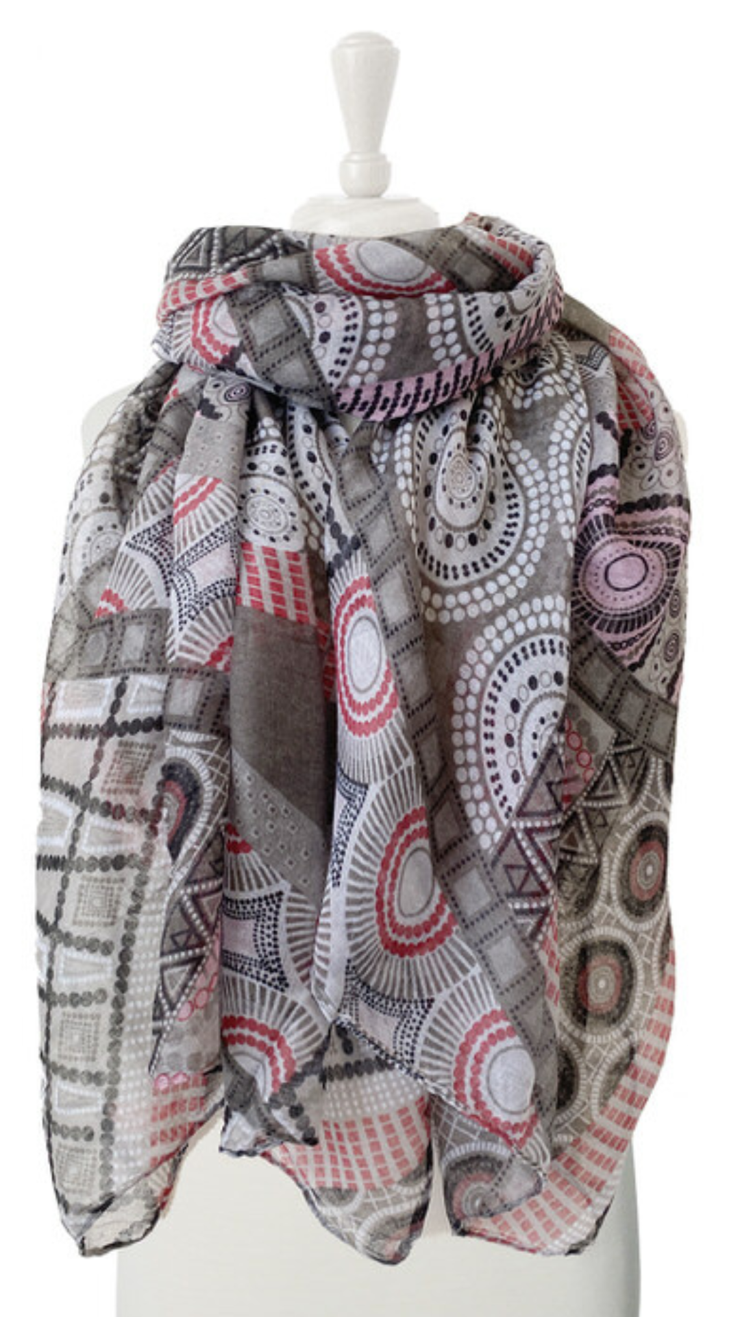 Foulard Scarf in Multicolour Circle Print. Style CARA6138-GRY