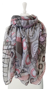 Foulard Scarf in Multicolour Circle Print. Style CARA6138-GRY