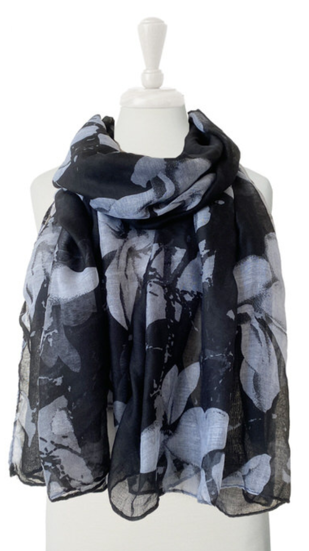 Foulard Scarf in Black Floral Print. Style CARA6135-BLK