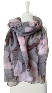 Foulard Scarf in Grey & Pink Print. Style CARA6135-GRY
