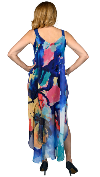 Sheer Floral Overlay Side Slit Dress. Style FL236661U