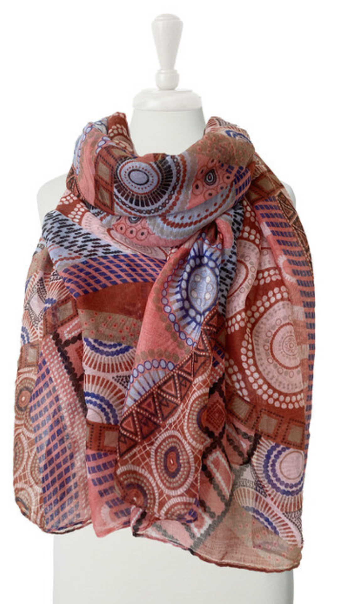 Foulard Scarf in Red & Blue Abstract Print. Style CARA6138-BOR