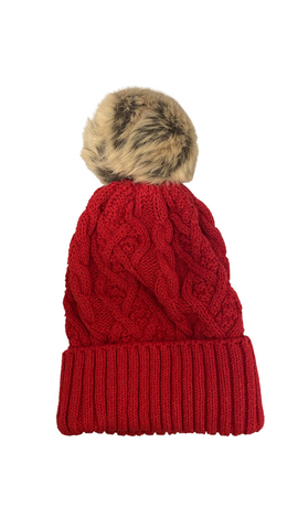 Cable Knit Fur Pom Toque. Style PH26220