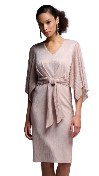 Tie Front Draped Sleeve Shimmer Dress. Style JR231715