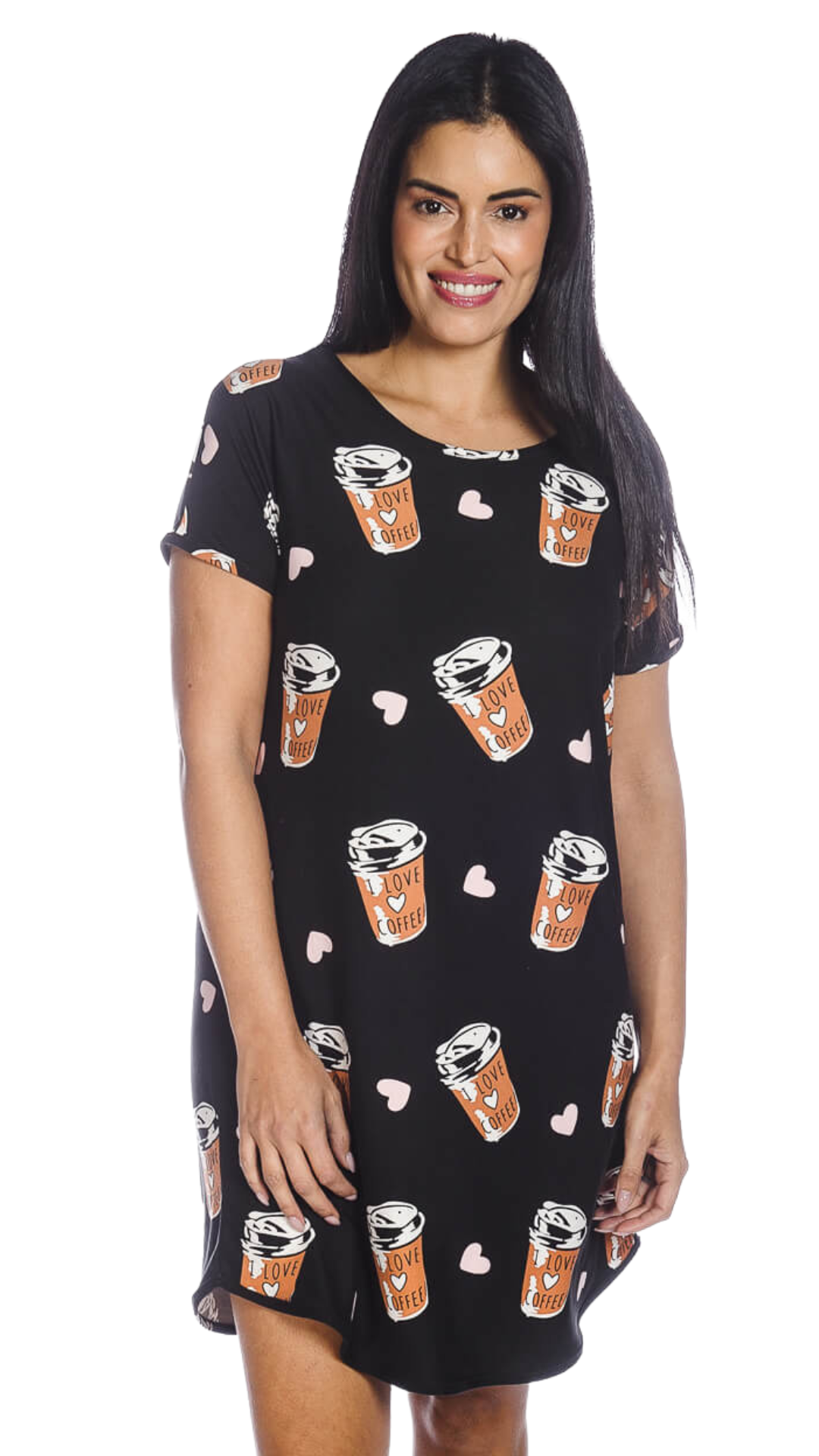 Black Coffee Print Plus Size Nightshirt. Style COTYM-NSXCOFFEE