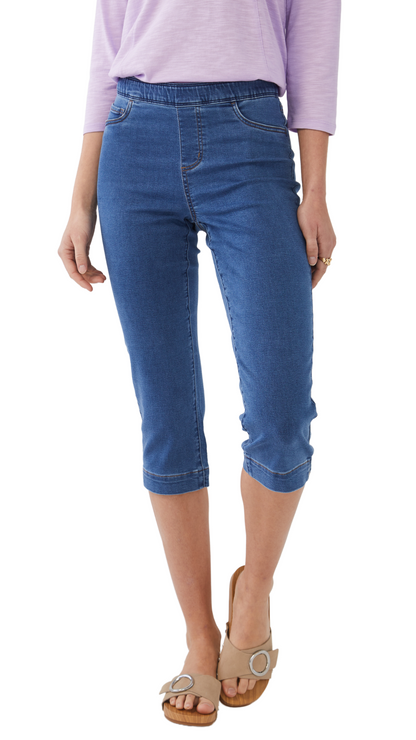 Pull On Denim Capri in Dark or Medium Wash. Style FD2873711