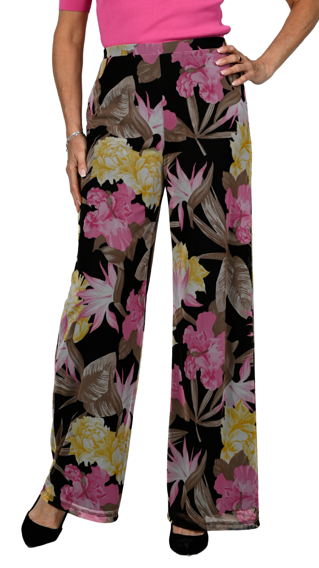 Pull On Sheer Floral Stretch Pant. Style FL236454