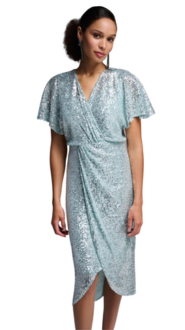 Sequin Wrap Style Sheath Dress. Style JR231760