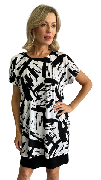 Double Layer Crossover Back Black & White Dress. Style SW77220