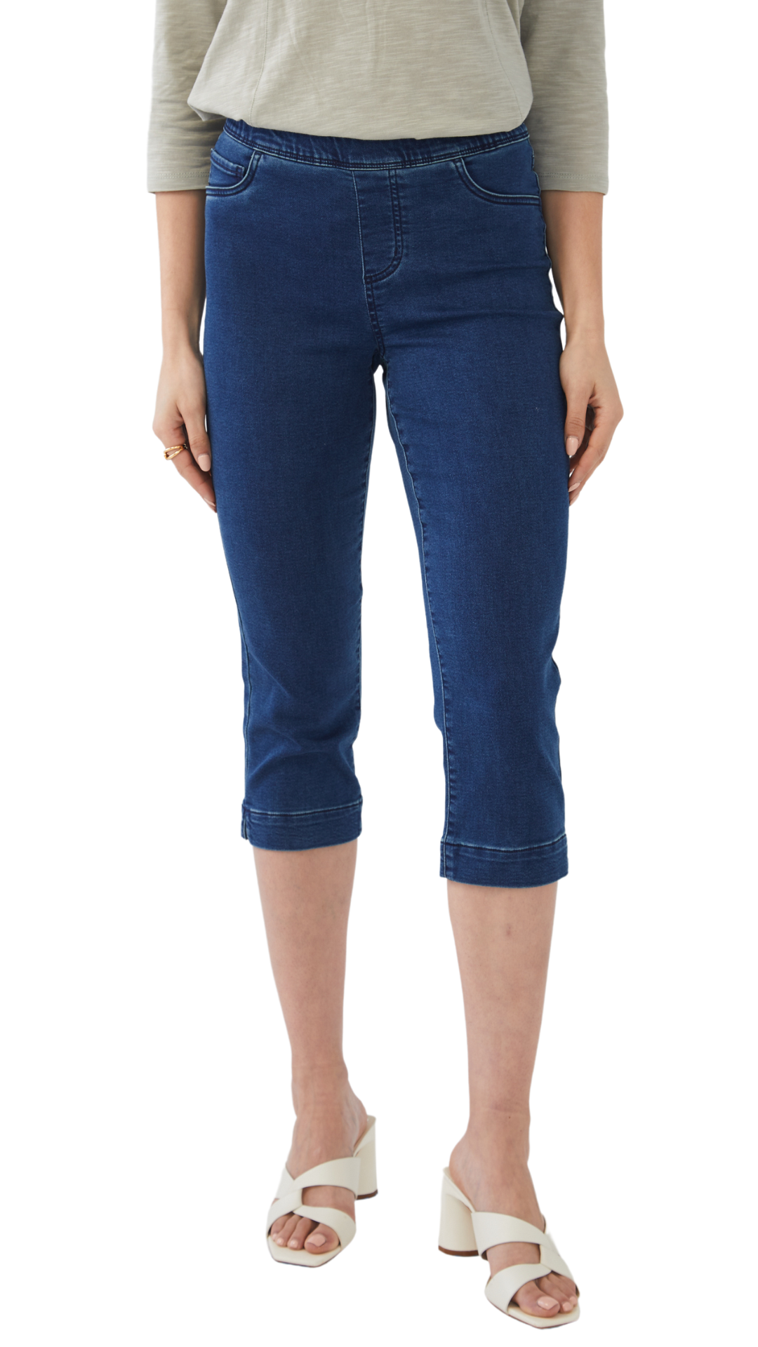 Pull On Denim Capri in Dark or Medium Wash. Style FD2873711