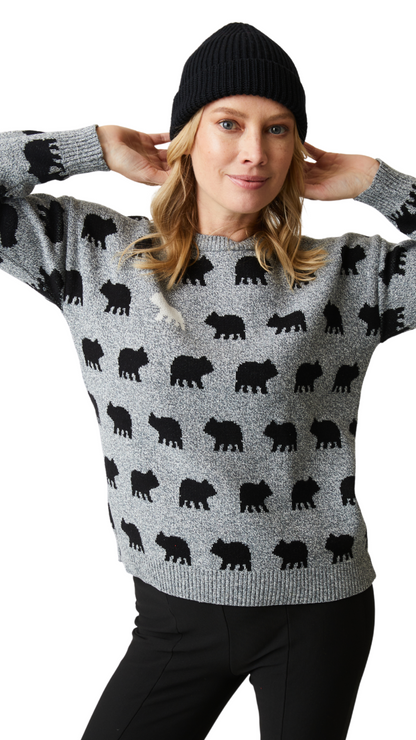 "Bear Naked"  Black & White Bear Print Sweater. Style PH80074