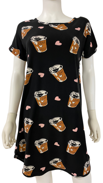 Black Coffee Print Plus Size Nightshirt. Style COTYM-NSXCOFFEE