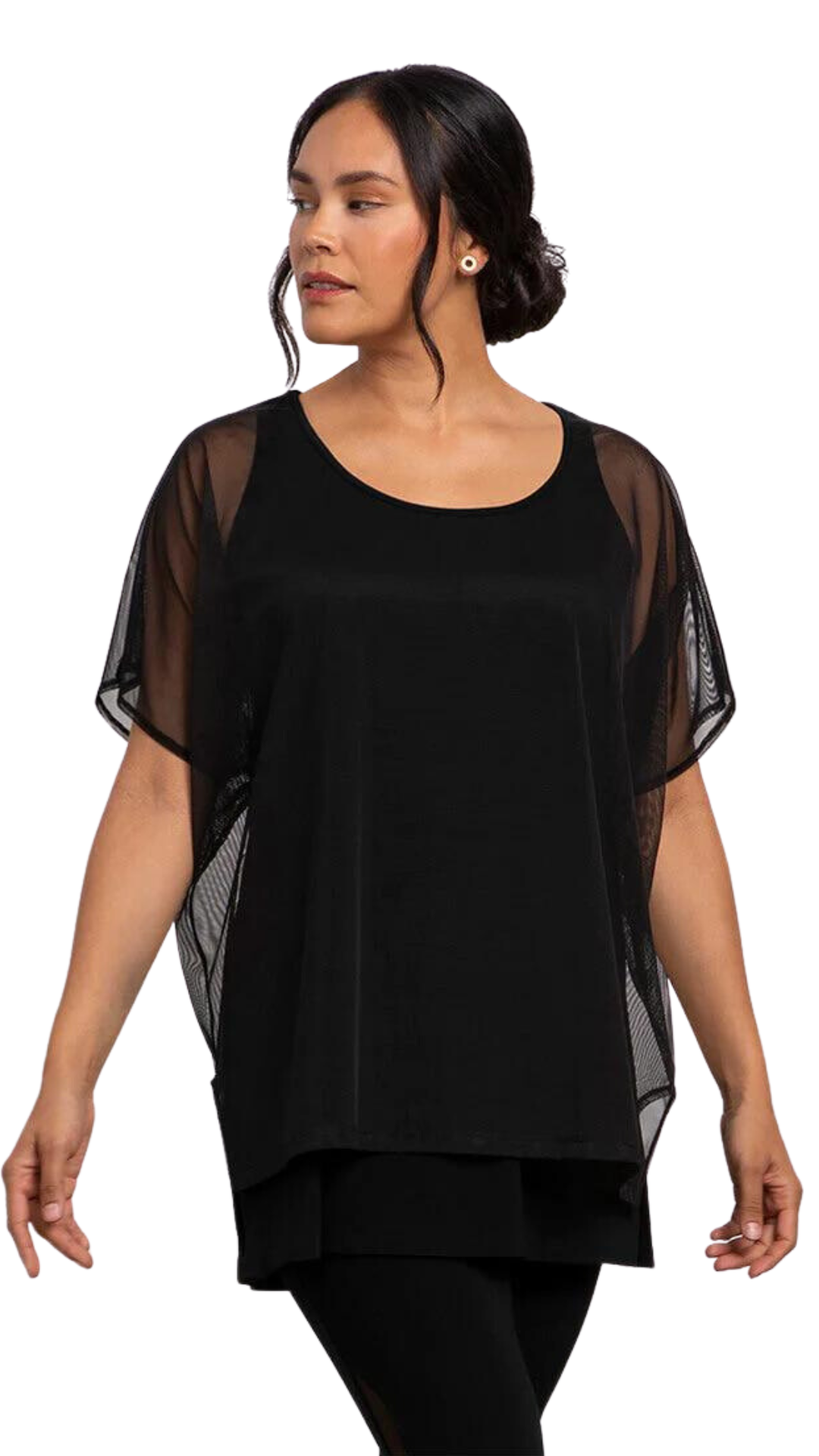 Mesh Slit Back Layering Tunic. Style SI3325-0BLK