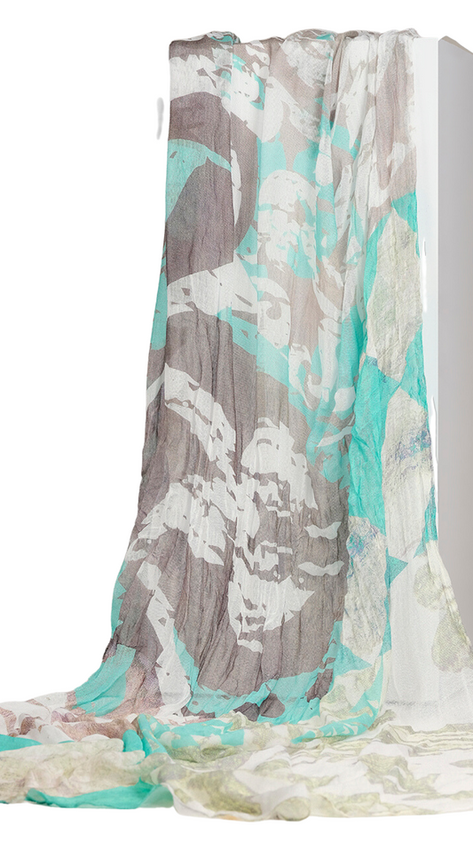 "Memories & Whispers Aqua" Artist Print Foulard Scarf. Style DOLC23907