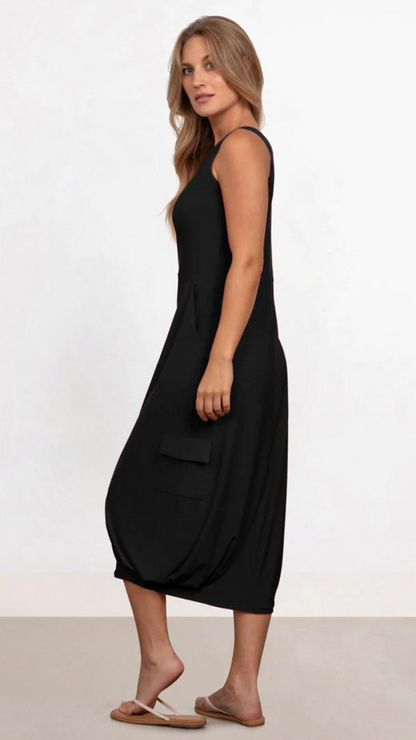 Pleat Hem Tank Midi Dress. Style SI28131BLK