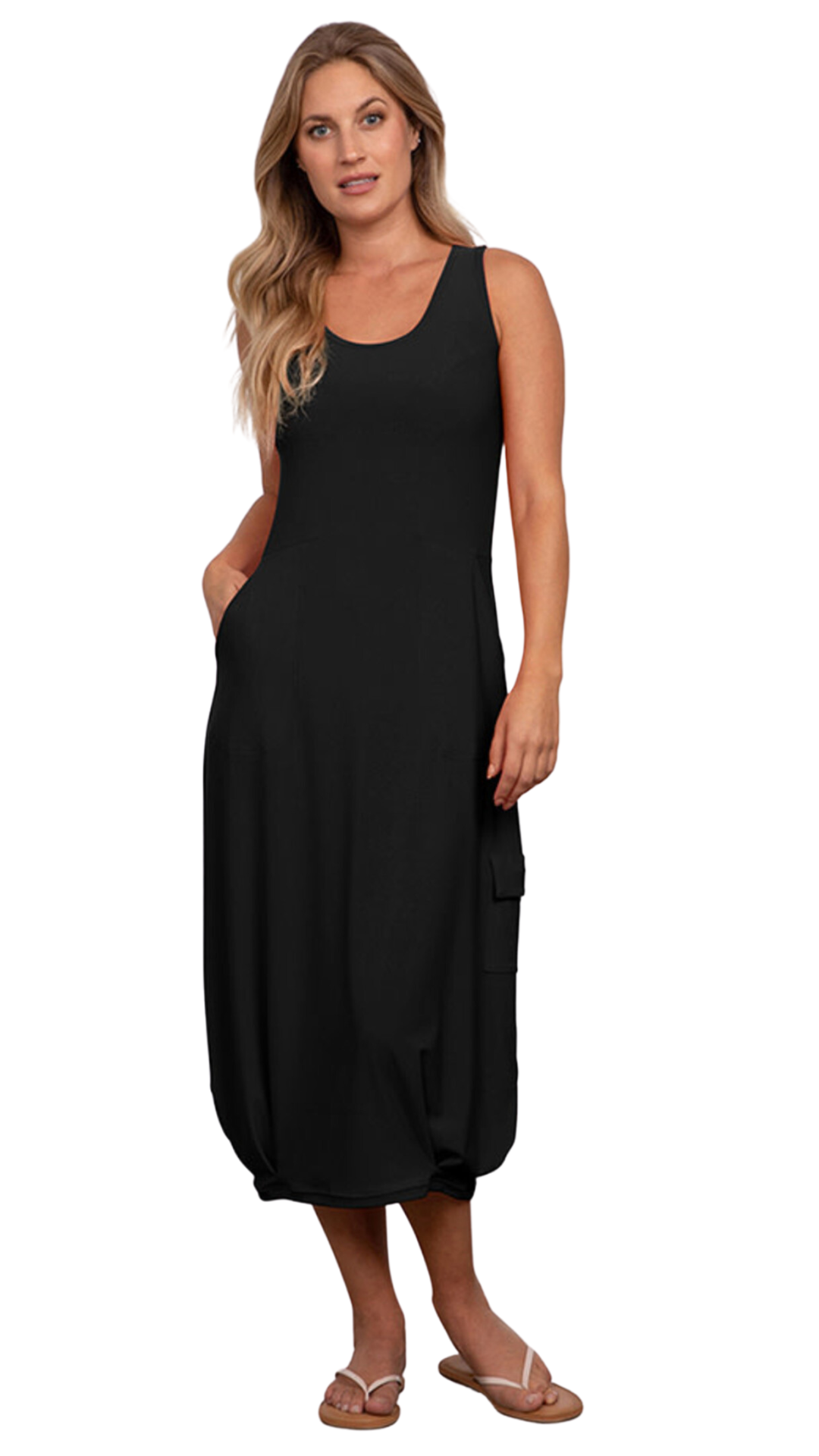 Pleat Hem Tank Midi Dress. Style SI28131BLK