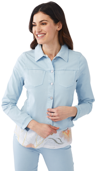 Frayed Hem Stretch Denim Jacket in Multiple Colours. Style FD1939511
