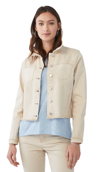 Frayed Hem Stretch Denim Jacket in Multiple Colours. Style FD1939511