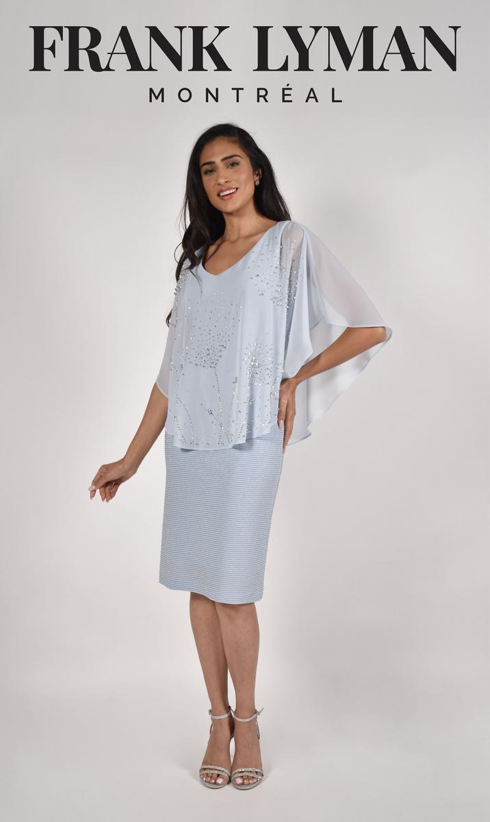 Silver Beaded Sheer Overlay Dress. Style FL222188