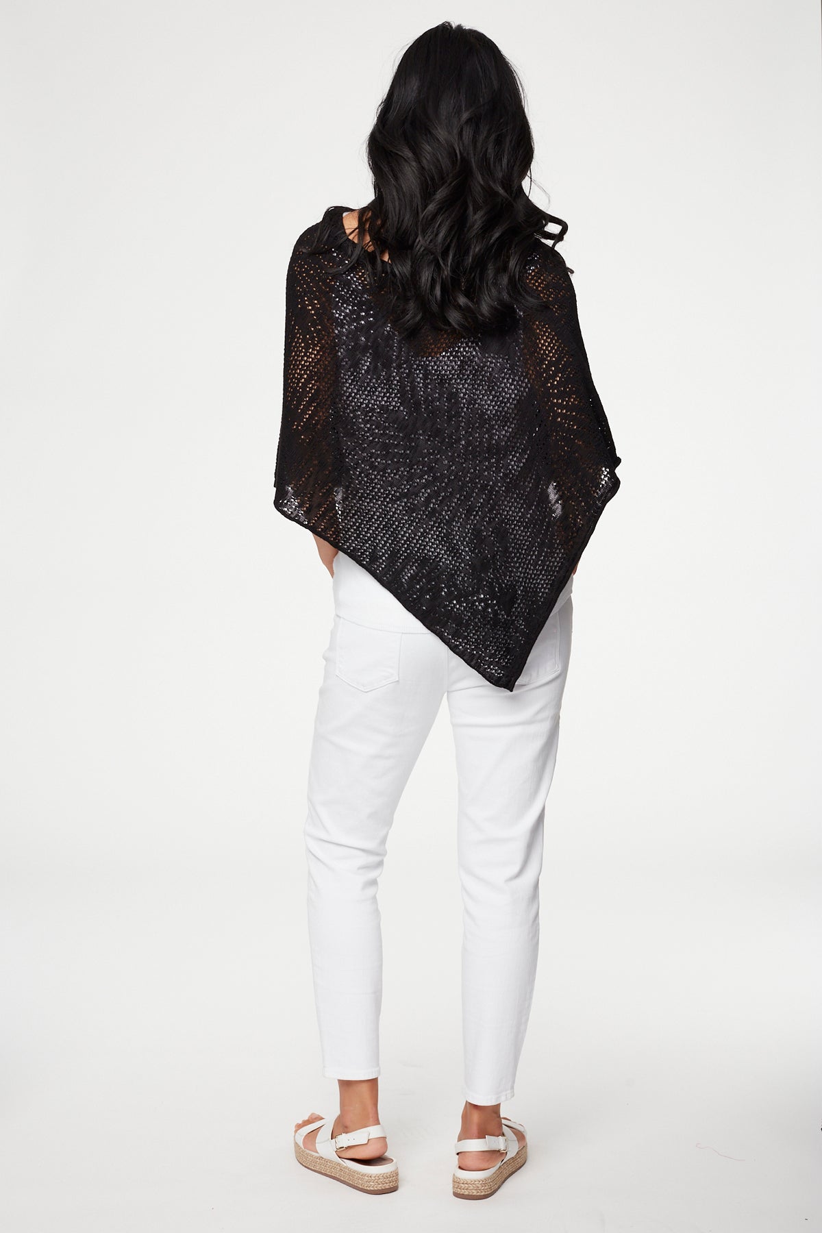 Palm Leaf Knit Poncho in Black or White. Style PH22258